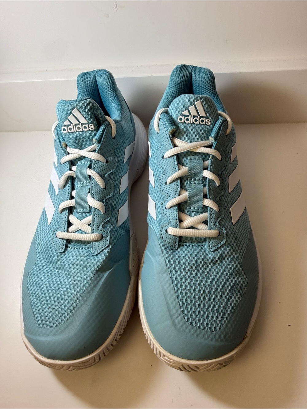 adidas Women’s Teal Blue Game Court 2 Mesh Sneakers with White Stripes - Size 9